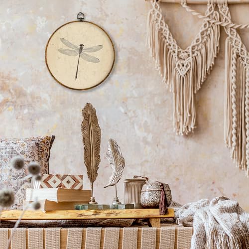 shiviody Vintage Dragonfly Canvas Wall Art Decor, Netural Dragonfly Wall Art, Retro Aesthetic Insect Round Hanging Frame Prints Decorations for Bedroom Living Room Bathroom Office 10"x10" - color: Animals-28