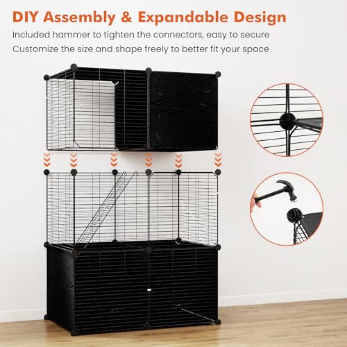 PETSITE Cat Cages Indoor, 3-Tier DIY Cat Enclosure with 2 Ladders, Detachable Metal Wire Kennel Catio with 3 Lockable Doors, Ideal for 1-3 Cats or Other Small Animals, 29 x 18.5 x 43 in