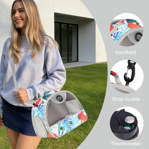 Bearded Dragon Carrier, Reptile Travel Bag with Built-in Thermometer Hygrometer, Breathable Small Animal Carrier with Clear View Window, Portable Guinea Pig Carrier for Gecko, Snake, Hamster - color: Floral