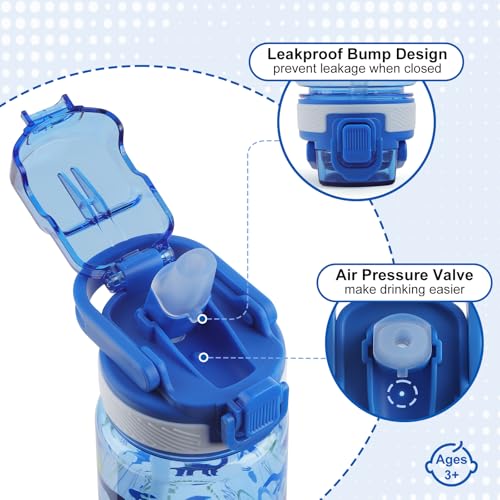 Kids Water Bottle for School, 16 Oz Plastic Water Bottle, 1 Pack | Silicone Spout, Pop-Up Cover, BPA Free & Dishwasher Safe, Dinosaur - color: Dinosaur, size: 16.2 Ounces