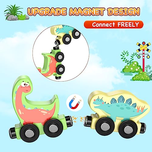 Zeoddler Toys for Toddlers, 11 Magnetic Wooden Dinosaur Train Set, Montessori Toys for Toddlers, Preschool Educational Material for Kids, Birthday Gifts for Boys, Girls - style: Dinosaur
