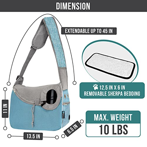 PetAmi Dog Sling Carrier for Small Dogs, Hands Free Crossbody Carrier, Blue | Under 10 lbs, Puppy Cat Pet Travel Gift, Breathable Mesh, Padded Strap, Removable Sherpa Bed, Pockets & Poop Bag Dispenser - color: Teal Blue
