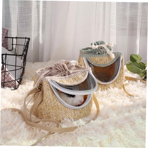Portable Hamster Carrier with Ventilated Gauze Small Pet Carry-Out Bag Lightweight Straw-Woven Design for Outdoor Travel 5.51X5.51X4.72In