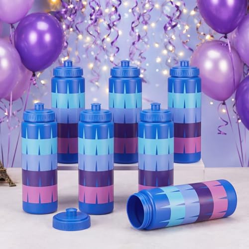 12 Pack 20 oz Video Game Plastic Water Bottles Bulk, Reusable Blue Purple Gradient Squeeze Water Bottles with Leakproof Pull Top Lid for Video Game Party Supplies Sports Outdoor Activities - style: Blue Purple