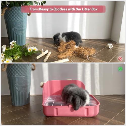 Rabbit Litter Box, Bunny Litter Box, Guinea Pig Potty Trained, Square Small Animal Toilet Potty Pan for Rabbit Guinea Pig Ferret Hamster Chinchilla (Pink) - color: Pink