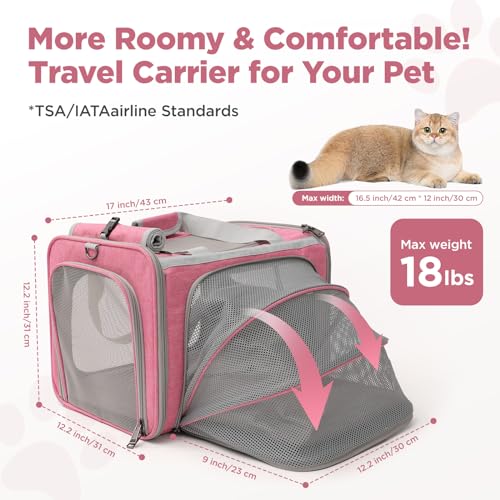 Soft Cat Carriers Pink Small Dog Carrier Airline Approved,Expandable Pet Carrier,Strudy,Ventilated,Soft Sided Pets Carriers Cage,Durable Small Animals Travel Bag Outdoor Carry Kennel - color: Pink