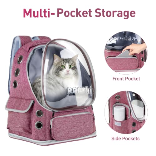 Cat Backpack Carrier Clear Bubble Window for Cats & Small Dogs up to 15 lb | Large Space Breathable Foldable Pet Carrier Airline Approved, Mesh Entry Safety Tether Washable Pad, Travel Hiking Outdoor - color: Pink