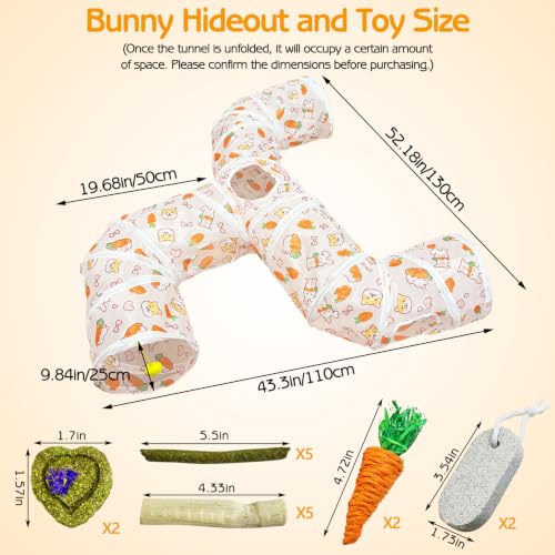 PINVNBY Large Rabbit Tunnel，Collapsible Rabbit Tunnels for Indoor Bunnies Bunny Hideout with 5 Types of Chewing Toys for Ferret Kitten Small Animals (Faucet Shape) - size: Faucet Shape