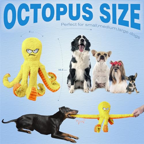 LEGEND SANDY Tough Dog Toys, Squeaky Large Dog Toy, Stuffed Puppy Chew Toys | Soft Fabric, Interactive Daily Companionship, Tug of War Doggie Toy, Training Reward, Crinkle Yellow Octopus - color: Yellow Octopus