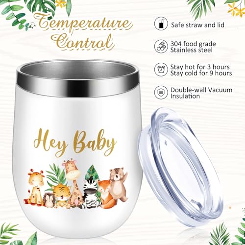 Hoolerry 6 Set Baby Shower Game Prizes for Guests Winners 12 oz Insulated Stainless Steel Tumbler Cup with Lids, Straws, Cleaning Brush, Cards & Boxes Return Gifts(Green,Safari Animals) - color: Green, style: Safari Animals