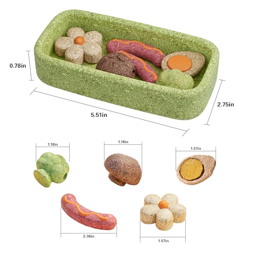Hamster Chew Toys for Teeth,Hamster Treats 5pcs(Forest Theme) | Made with Natural Timothy Grass & Vegetables,Improve dental health for Hamster,Guinea Pig,Bunny, Chinchilla Small Animal Toys