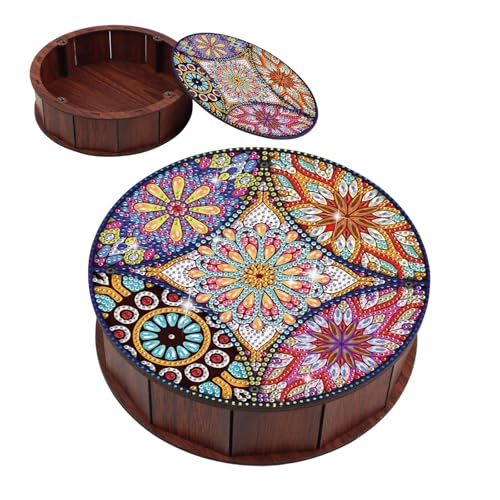 Diamond Art Storage Box Mandala Diamond Painting Wooden Snack Box Flower Gem Painting Candy Box Gem Art Organizer Case Embroidery Kit Mosaic Kits for Adults Storage Containers with Lid - color: Mandala 2