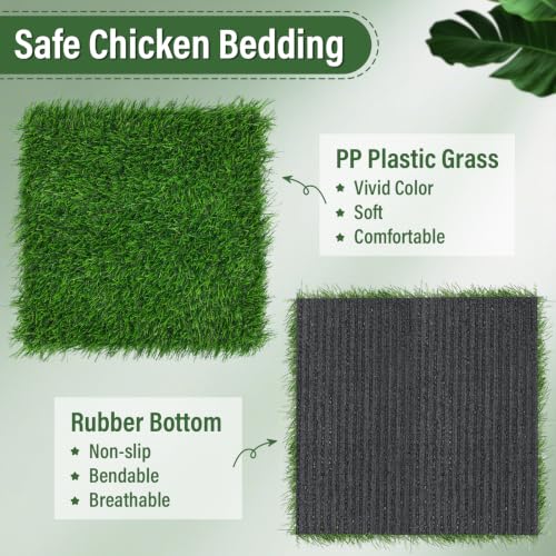 8 PCS Chicken Nesting Pads 12''x12''washable nesting pads for chicken coop | Artificial Grass Box Liners for Laying Eggs Green and Light Brown Chicken Bedding for Nesting Box Pets Garden Indoor Outdoor - size: 8 PCS