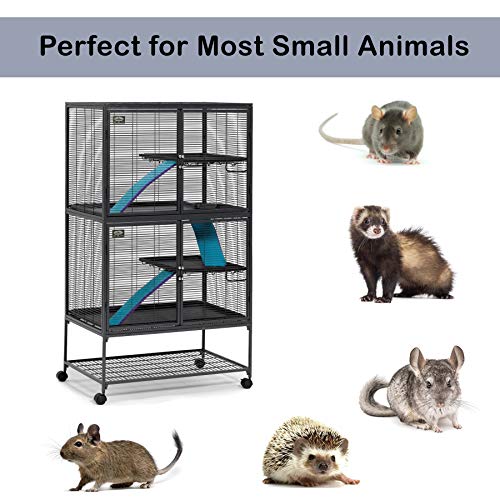 Critter Nation by MidWest Homes for Pets Double Unit Small Animal Cage, Habitat for Rats, Chinchillas, Ferrets, Sugar Gliders, Tool-Free Assembly, with Full-Width Doors, Shelves & Removable Base Pans - color: Black: 1/2 Inch Wire Spacing: Critter Nation,