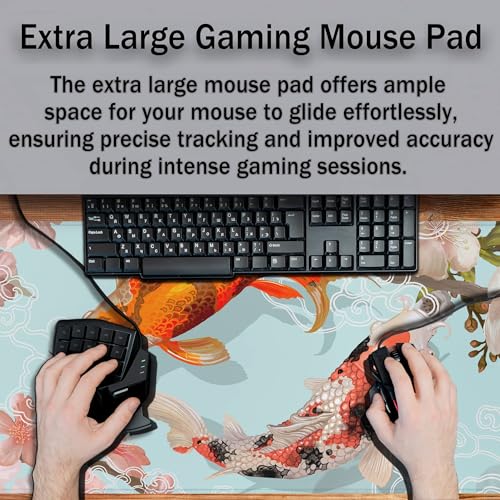 XXL Mouse Pad, Gaming Mousepads Desktop Mats, Extra Large Desk Pad Non-Slip Rubber Base Waterproof with Stitched Edges, 35.4 X 15.7 inch for Work/Game/Office/Home Japanese Traditional Fish - color: Japanese Traditional Fish