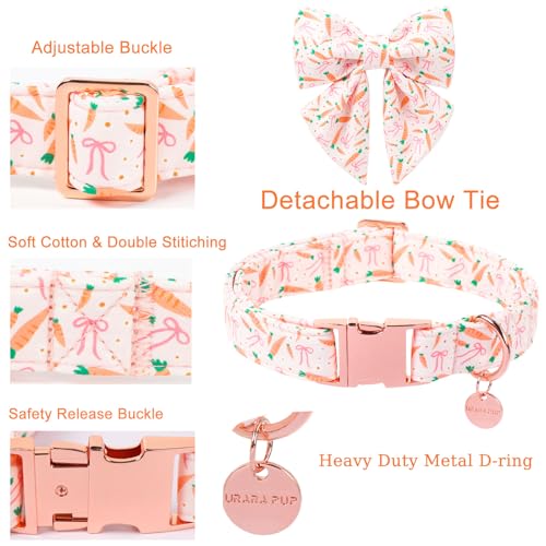 Easter Dog Collar with Bow Tie, Cotton Bunny Bowtie for Large Girl Boy Dog, Cute Rabbit Pet Collar with Metal Buckle, Gift, S - color: EasterCarrot&Bow CSB, size: S