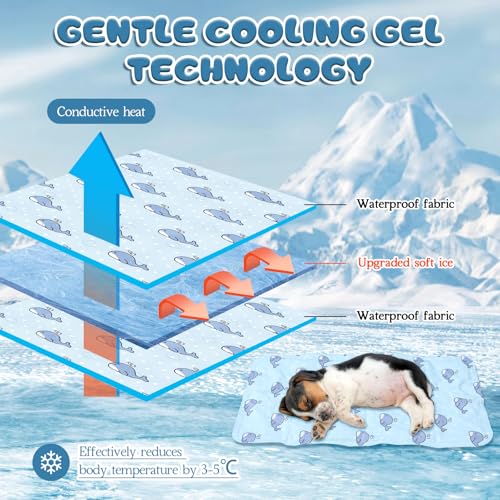 Nuanchu Dog Stroller Cooling Mat, Waterproof Gel Pet Cooling Pad for Summer, Washable Cat Sleeping Blanket, Portable Ice Gel Travel Mat for Cats, Crates, Car Seat(11.81 x 19.69 Inches,Whale) - size: 11.81 x 19.69 Inches, style: Whale
