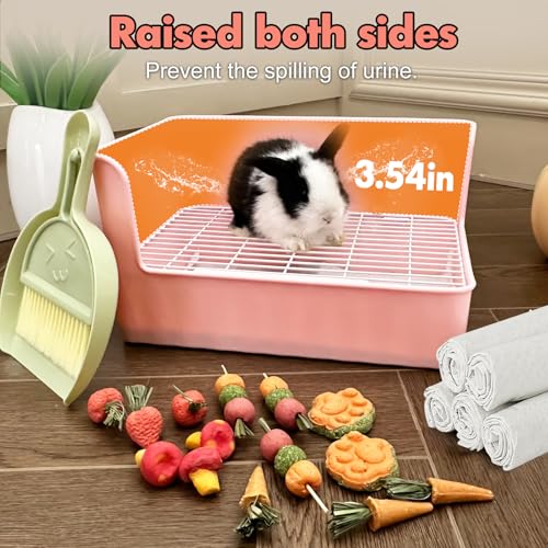 Large Rabbit Litter Box Bunny Potty Training Corner Litter Pan Comes with Liners Rabbit Pee Pads, Small Animal Bedding Toilet for Guinea Pig, Ferret, Hamster, Bunnies (Pink) - color: Pink