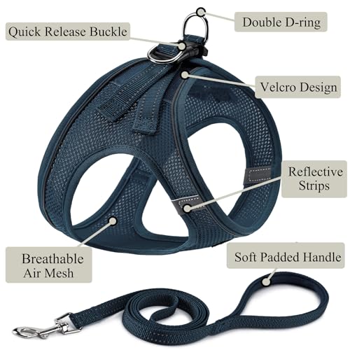 Dog Harness with Leash Set, Step-in Adjustable Puppy Vest, Navy Blue XXS | Lightweight Breathable Air Mesh, Night Safety Reflective, No Pull Puppy Vest Harnesses for Small Medium Large Dogs, Cats - color: Navy Blue, size: XXS(Chest:10"-12")