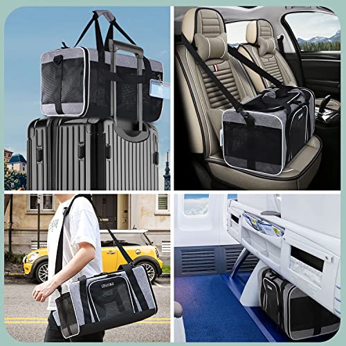 Pet Carrier 18x11x11 Delta American United Airline Approved, Pet Travel Carrier Bag for Small Cats and Dogs, Cat Soft Sided Carrier with Safety Lock Zippers, 5-Sided Breathable Mesh(Grey) - color: Grey, size: 18.0"L x 11.0"W x 11.0"H