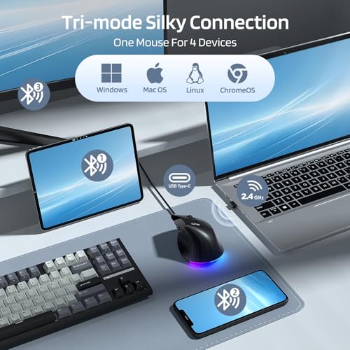 LTC GM051 Wireless Vertical Ergonomic Mouse – 8K DPI Optical, 9 Programmable Buttons (5 Side), Rechargeable 850mAh, Multi-Device Bluetooth/2.4G for Mac, PC, Laptop & Desktop – Black