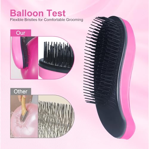 Small Dog Brush, Skin-friendly Soft Bristles (Pink) | Puppy Hair Brush, Massage and Bath Supplies, Pet Grooming Tool for Teddy, Yorkies, Maltese, Shih Tzu, Chihuahua - color: Pink