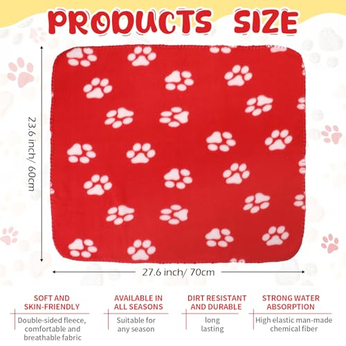Tatuo 10 Pieces Pet Blankets with Paw Print Dog Cat Fleece Blankets Soft Warm Sleep Mat Pad Bed Cover for Kitten Puppy and Other Small Animals, 24 x 28 Inch(Passionate Color) - color: Passionate Color