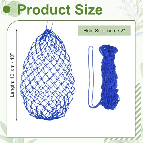 Slow Feeder Hay Net, 40" Length 2" Holes Strong Load-Bearing, Nylon Slow Feed Bag Hay Feeder, (Blue, 1 Pcs), Intended for Horses/Goats/Trailer/Stall - color: Blue