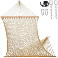 Lazy Daze 13 Ft Double Handwoven Polyester Rope Hammock with Tree Straps | Mesh Hammock for 2 Person, with Spreader Bar, Carabiners, Chains for Outside, Backyard, Patio, 450 Lbs Capacity - color: Tan