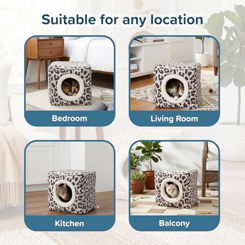 Cat House - Indoor Bed with Removable Foam Cushion - Cat Cave for Puppies, Rabbits, Guinea Pigs, and Other Small Animals by PETMAKER (Animal Print) - color: Gray Animal Print