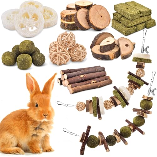 KATUMO Rabbit Chew Toys, Bunny Toys Apple Wood Grass Timothy Treat | DIY Hamster Chew Kit Bunny Teeth Care Molar Toys, Ideal for Rabbit, Guinea Pig, Chinchilla, Hamster, Squirrel, Gerbils - style: 74 PCS