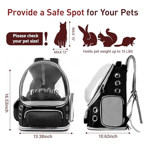 Cat Backpack Carrier Clear Bubble Window for Cats & Small Dogs up to 15 lb | Large Space Breathable Foldable Pet Carrier Airline Approved, Mesh Entry Safety Tether Washable Pad, Travel Hiking Outdoor - color: Black