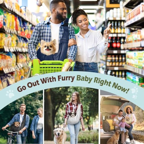 Pawaboo Small Dog Sling Carrier, Reversible Hands Free Dog Sling Carriers for Small Dogs and Cats, Puppy Slings Carrier with Adjustable Strap Buckle & Safety Harness, Puppy Essentials, Navy Blue - color: Navy Blue
