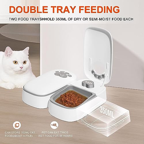 Automatic Pet Feeder for Cats and Dogs, 2 in 1 Upgraded-chip Timed Dry Pet Food Feeder with Display, 48 Hours Retain Freshness for Semi Wet Food, Healther Meal for All Home Pets.