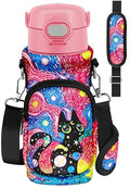 Water Bottle Carrier with Strap for Kids, 14-20 oz | Insulated, Neoprene Water Bottle Holder Bag with Pocket, Cute Cartoon, Bottle Bag for boys and girls, Walking Hiking Camping - color: Starry Sky Cat