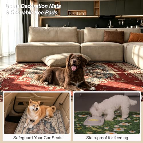 Washable Pee Pads for Dogs, Reusable Puppy Potty Training Pads, Ultra-Absorbent Thick Waterproof Leak-Proof Non-Slip Pads & Mat for Crate, Playpen, Floor, Whelping & Housebreaking , 2 Pack 48"x48" - color: Burgundy/Blue/Multi, size: 48" ×48"(pack of 2)