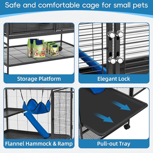HABUTWAY 40''H Large Metal Rolling Ferrets Cage, 2-Tiers Small Animal Cages, Cage for Rats/Chinchillas, 0.5'' Bar Spacing for Ferret,Small Animal Cage w/Removable Ramp & Platform - size: 36.0"L x 23.0"W x 39.0"H