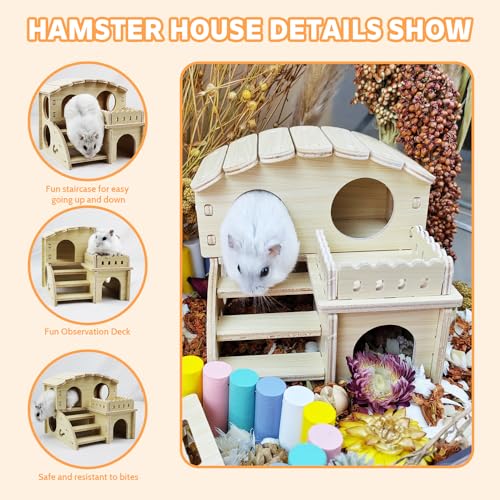 Tiny Hamster Maze Wood House - Fun Staircase House - Seesaw for Small Animals - Rat Mouse Hideouts Dwarf Gerbil Syrian Pet