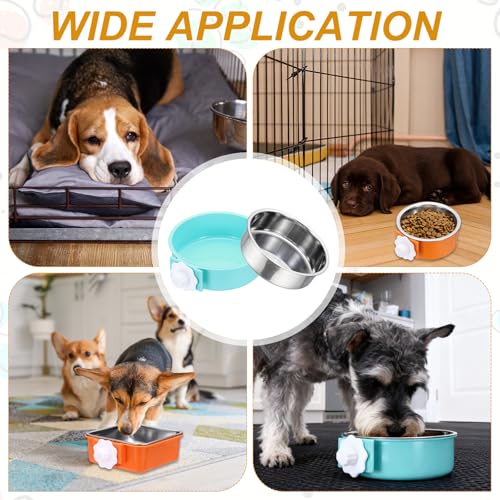 Crate Dog Bowl, Removable Stainless Steel Pet Cage Hanging Anti-Overturn Food Water Feeder Cage Cup (Round, Light Blue, 25.3oz), Intended for Puppies/Cat/Rabbit/Bird - color: Light Blue, size: 6.4"(25.3oz)