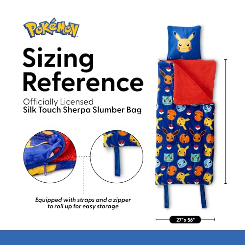 Silk Touch Sherpa Slumber Bag for Boys and Girls, Sleeping Bag with Zipper, Sleepover Set, 27 x 56 inches - color: Pokemon Bring the Battle w/ Pillow