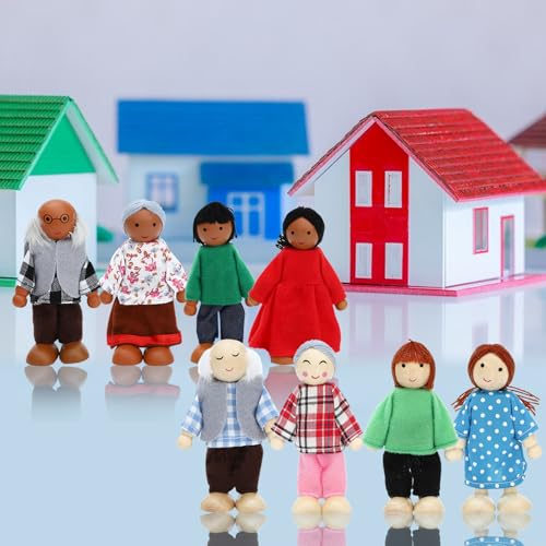 ONEST 19 Pieces Wooden Dollhouse Family Set Mini People Figures Sets Dollhouse Dolls Wooden Doll Family Pretend Play Figures Accessories for Pretend Dollhouse - style: E Set