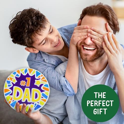 Creative Roots Paint Your Own #1 Dad Stepping Stone, Paintable Ceramic 7 in. Stone, Includes 6 Acrylic Paints & Paintbrush, Great Arts and Crafts for Kids Ages 8-12 - style: #1 Dad