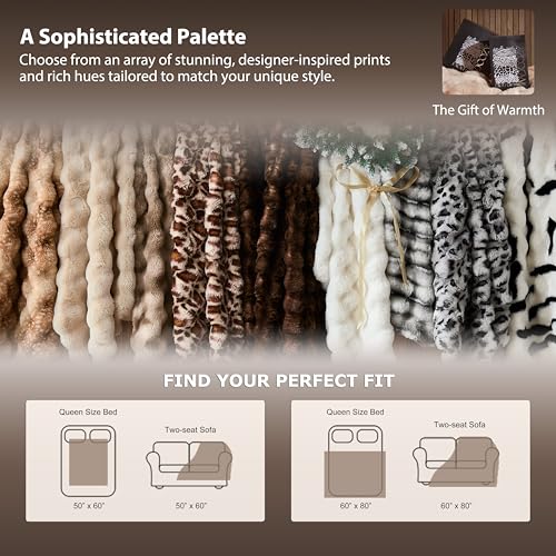 WDCOZY Luxury Bubble Throw Blanket, Faux Fur Mink Plush Throw for Couch, Sofa and Bed, Soft Fluffy Fuzzy Furry Cozy Blanket, Thick and Warm, 60x80 inches, Tie-Dye Grey, 950 GSM - color: Tie-dye Brown, size: Twin (60" x 80")