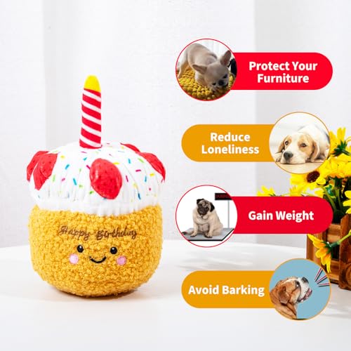 DODODOLA Stuffed Dog Toys Durable Plush Dog Toy with Crinkle Paper Cute Elephant Squeaky Dog Toys Dog Chew Toys for Medium Large Breed (Yellow Birthday Cake) - color: Yellow Birthday Cake
