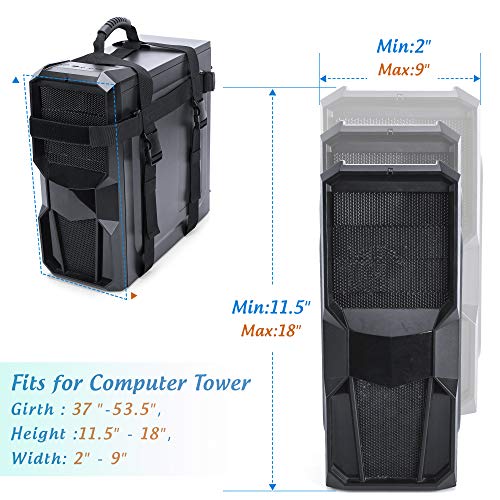 Trunab PC Tower Strap with Rubber Handle Desktop Carrying Case Belt | Computer Travel Holder with Pockets for Cable, Mouse, Ideal for Transporting On The Go - Patented Design