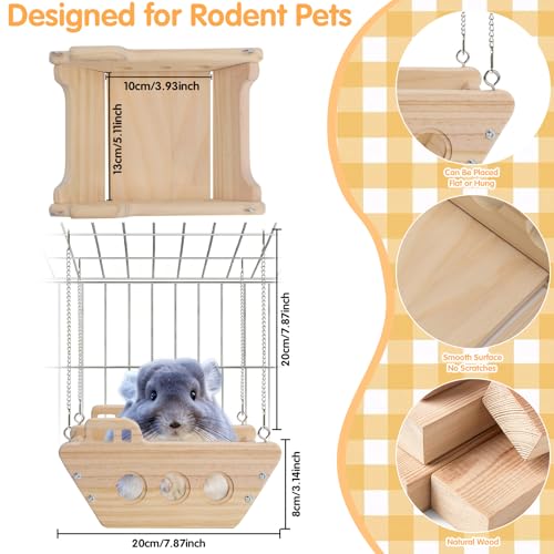 Chinchilla Bed Hanging,Natural Wood Chinchillas Toy Hammock for Cage Swing,ooden Toys and Cage Accessories, Indoor Chinchilla Habitat.