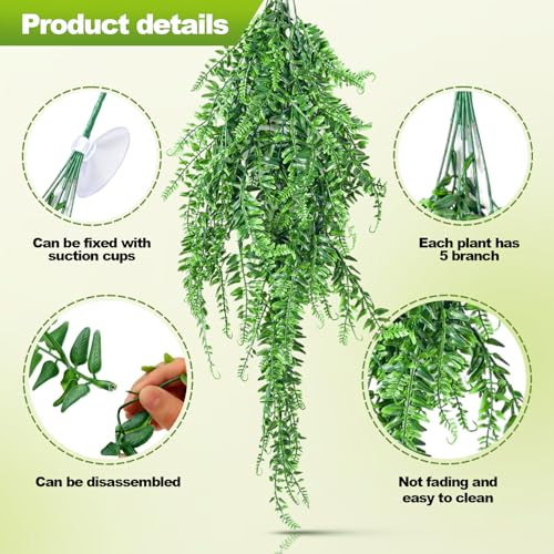 CousDUoBe 12 PCS Reptile Plants Set, Reptile Corner Branch Bearded Dragon Tank Accessories Leopard Gecko Tank Accessories，Terrarium Decorations with Suction Cup