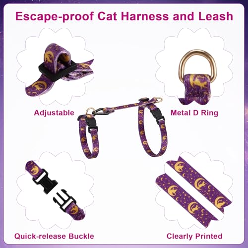 2 Pack Cat Harness and Leash, Escape Proof Adjustable Kitten Harness | Lightweight Soft and Comfortable for Cat Safe Walking and Travel, Multicolor - color: Black Purple