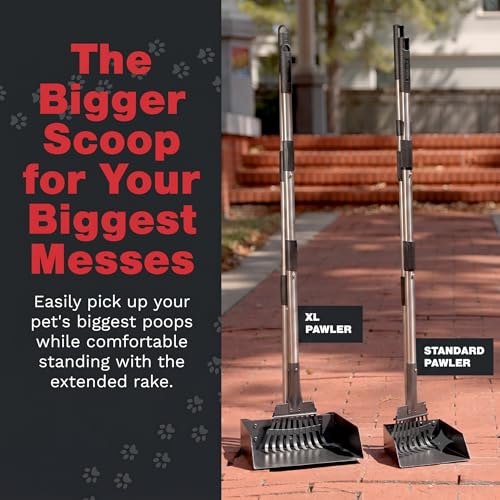 Metal Pooper Scooper for Dogs with Heavy Duty Long Handle Rake & XL Tray | Rustproof Aluminum Poop Scooper for Large Dogs, 36+" Handles and 9”W 9.5”L Extra Large Tray for Yard, Grass, Dirt & Gravel - color: 2 Piece Set - X Large- Silver
