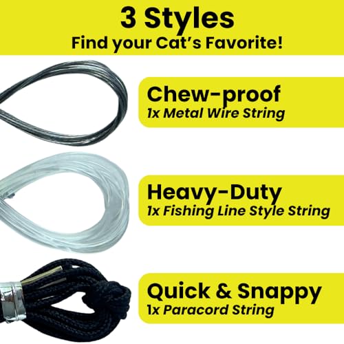 Forever Stick and 3 Strings including Chew Proof Metal Wire - The Unbreakable Cat Wand Toy, Durable Cat Toy Wand, Extra Long Cat String Toy, Cat Fishing Pole Toy for Bored Indoor Adult Cats, Stick Toy - size: Forever Stick and Chew-proof String
